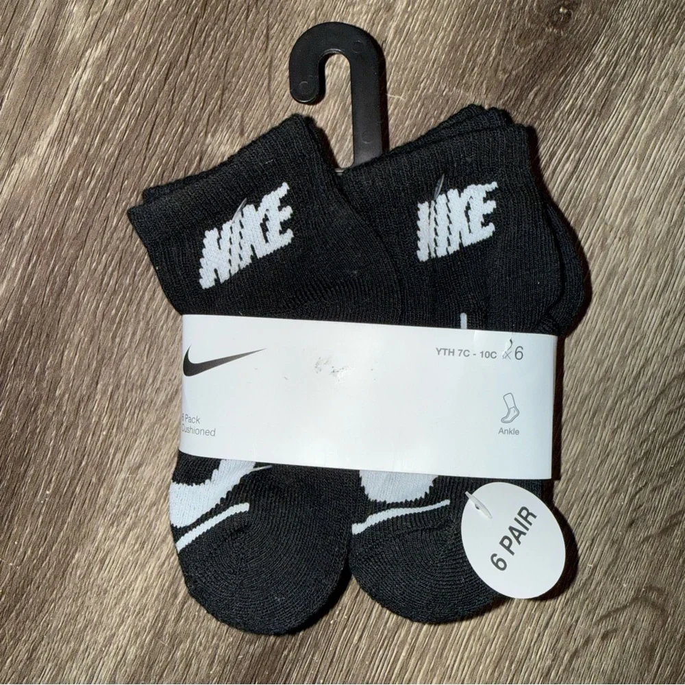 🆕 Nike Dri-FIT Cushioned Ankle Socks 6-Pack XXS 4-5 / Youth 7C-10C Black